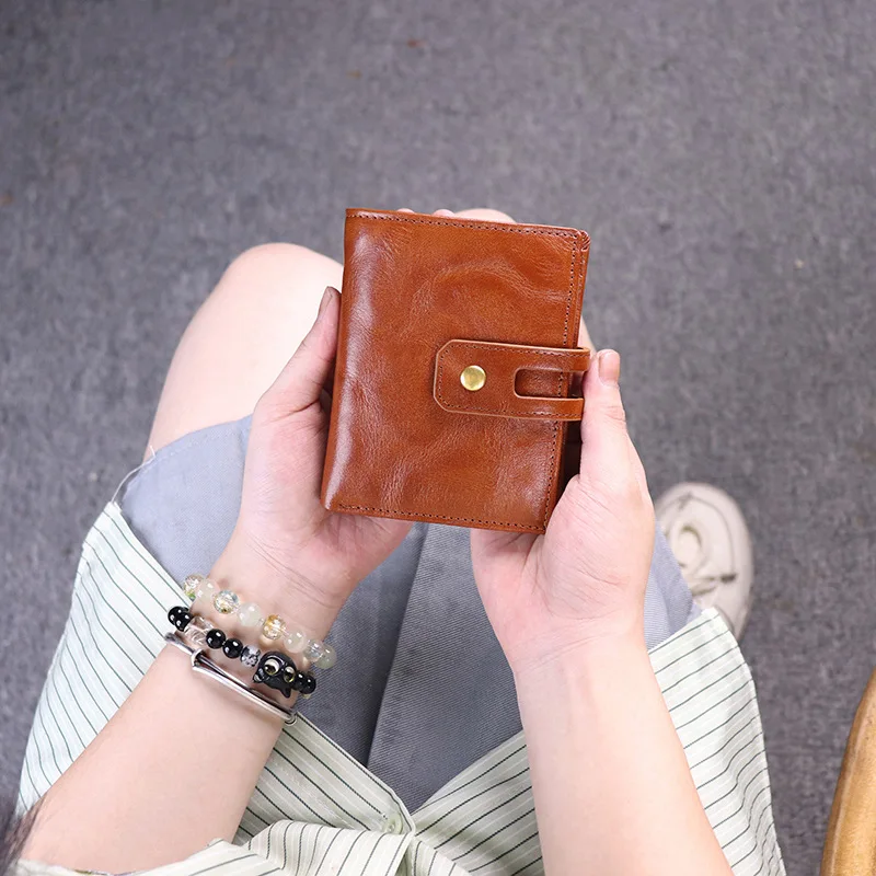 Feito à mão do vintage camada superior vegetal curtido couro curto multi-cartão carteira de couro genuíno vertical carteira titular do cartão