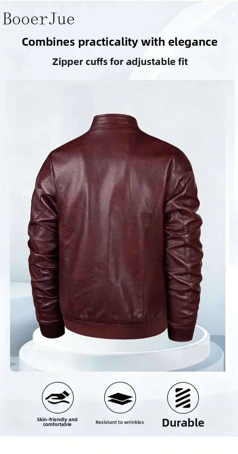 Herren Lederjacke Herbst Winter Kunstledermantel Koreanischer Stil Slim Fit Lässig Trendig Vielseitig Stilvolle Oberbekleidung für Männer 6XL – Detail 4