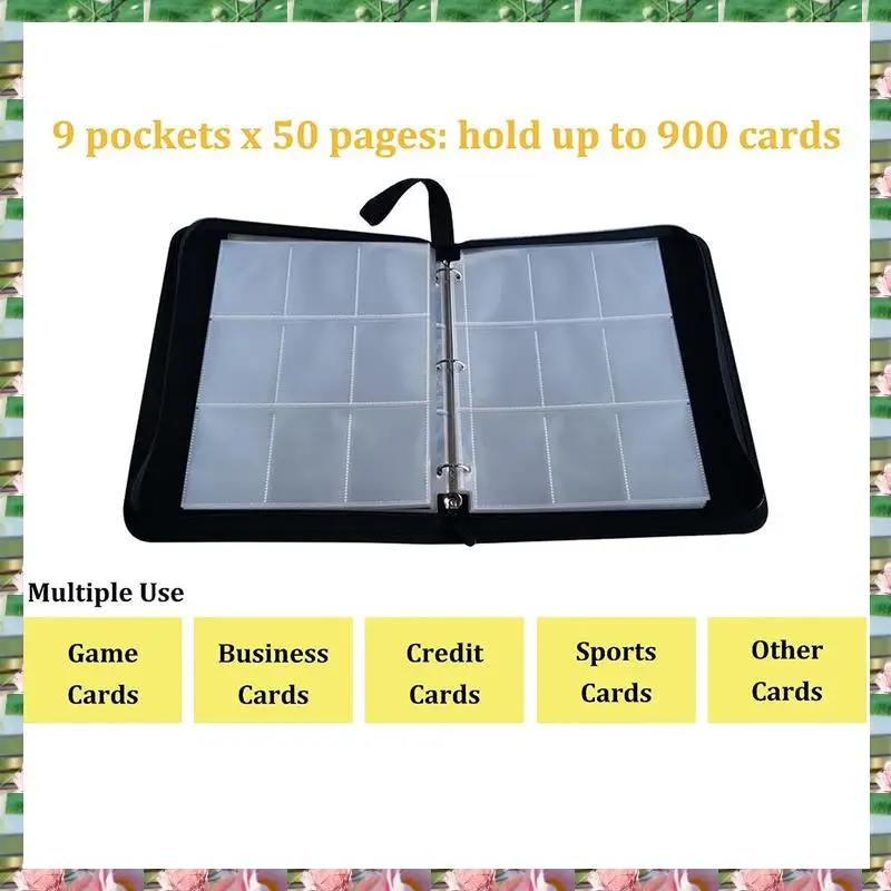 

Папка для коллекционных карточек, 900 карманов, 9 карманов, папка для сбора карточек для игр/футбола/бейсбольной карты, черная