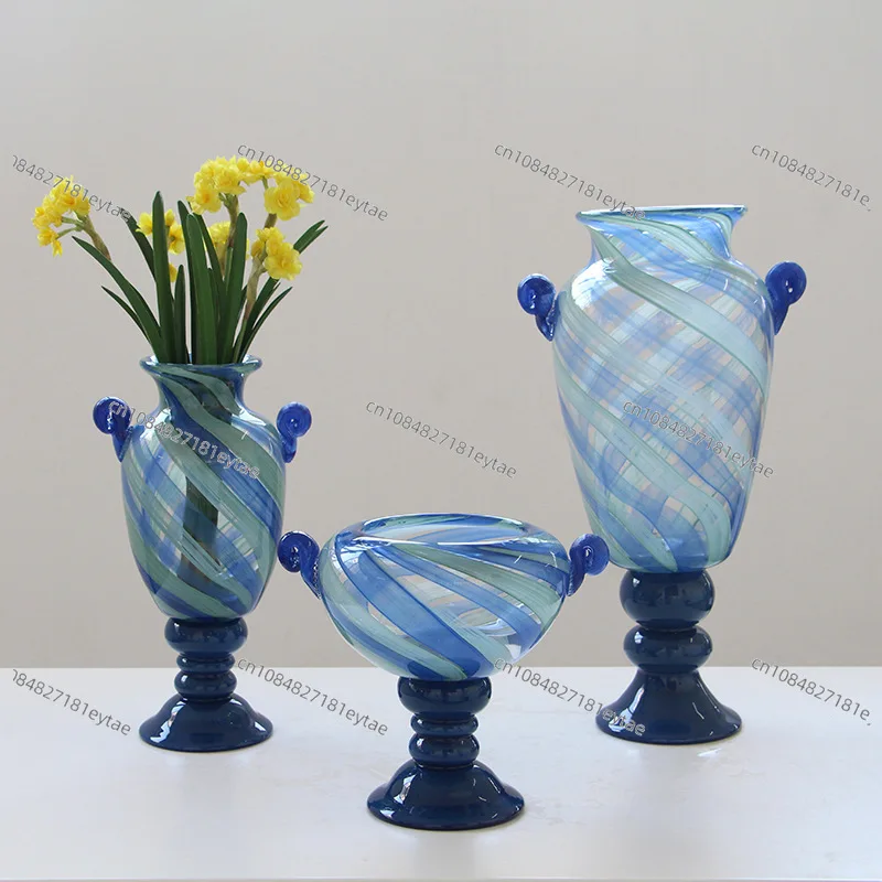 french-antique-blue-stripe-with-ears-high-wind-lamp-door-cabinet-creative-high-end-glass-large-vase-decorative-bottle