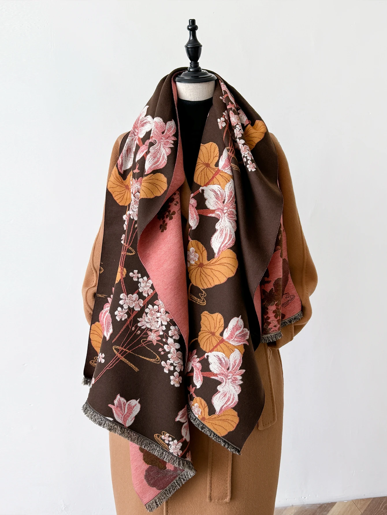 

Зимняя теплая шаль, элегантный кашемировый шарф с цветочным принтом, женское толстое одеяло, пашмина, буфанда, кисточка, женский длинный платок 2024