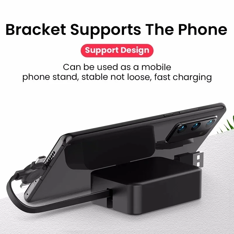 3 In 1 Retractable Multi Charging Cable Cord USB Compatible iPhone Android Type C Phone Holder Mini Portable Fast Charger Car