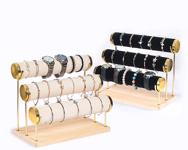 

1-3Layers Watch Storage Holder Rack Bracelet Showing Metal Wooden Stand Jewelry Display Props for Jewelry Store Window Display