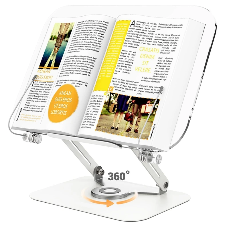 Adjustable Holder With 360° Rotating Base & Page Clips, Desktop For Cookbook, Sheet Music For Reading