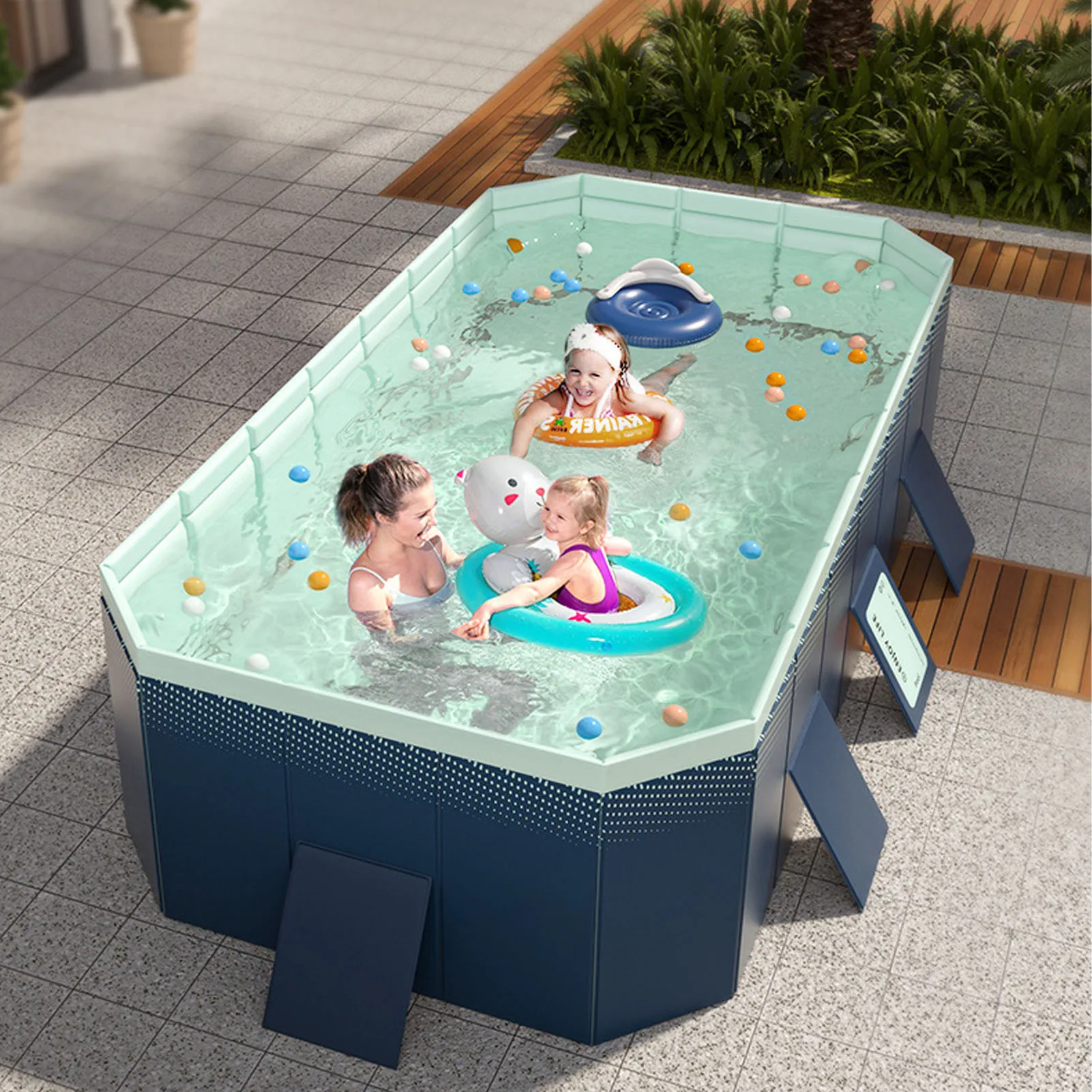 1.6/2m Foldable Swimming Pool Folding Oversize Bath Pool Inflation Free Home Outdoor Accessories