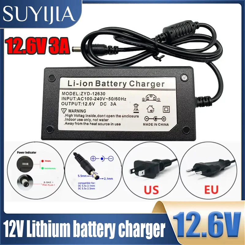 12.6V 3A Lithium Battery Charger for 3S 10.8V 11.1V 12V Li-ion Polymer Batterry Pack Fishing Light Electric Drill Power Adapter