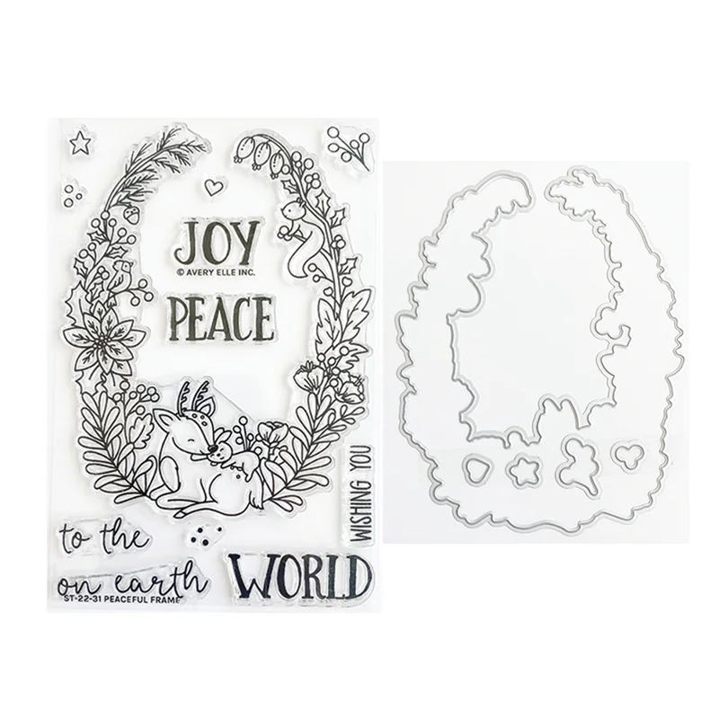 

Christmas Cutting Dies for Paper Making Clear Stamps Peaceful Frame World Scrapbooking Embossing Frame Card