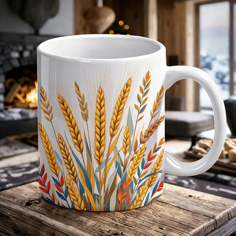 

Feather Print Ceramic Mug Tribal Art Coffee Cup, Milk Cup, Office Tea Cup, Gift for Friends, Fade-Resistant