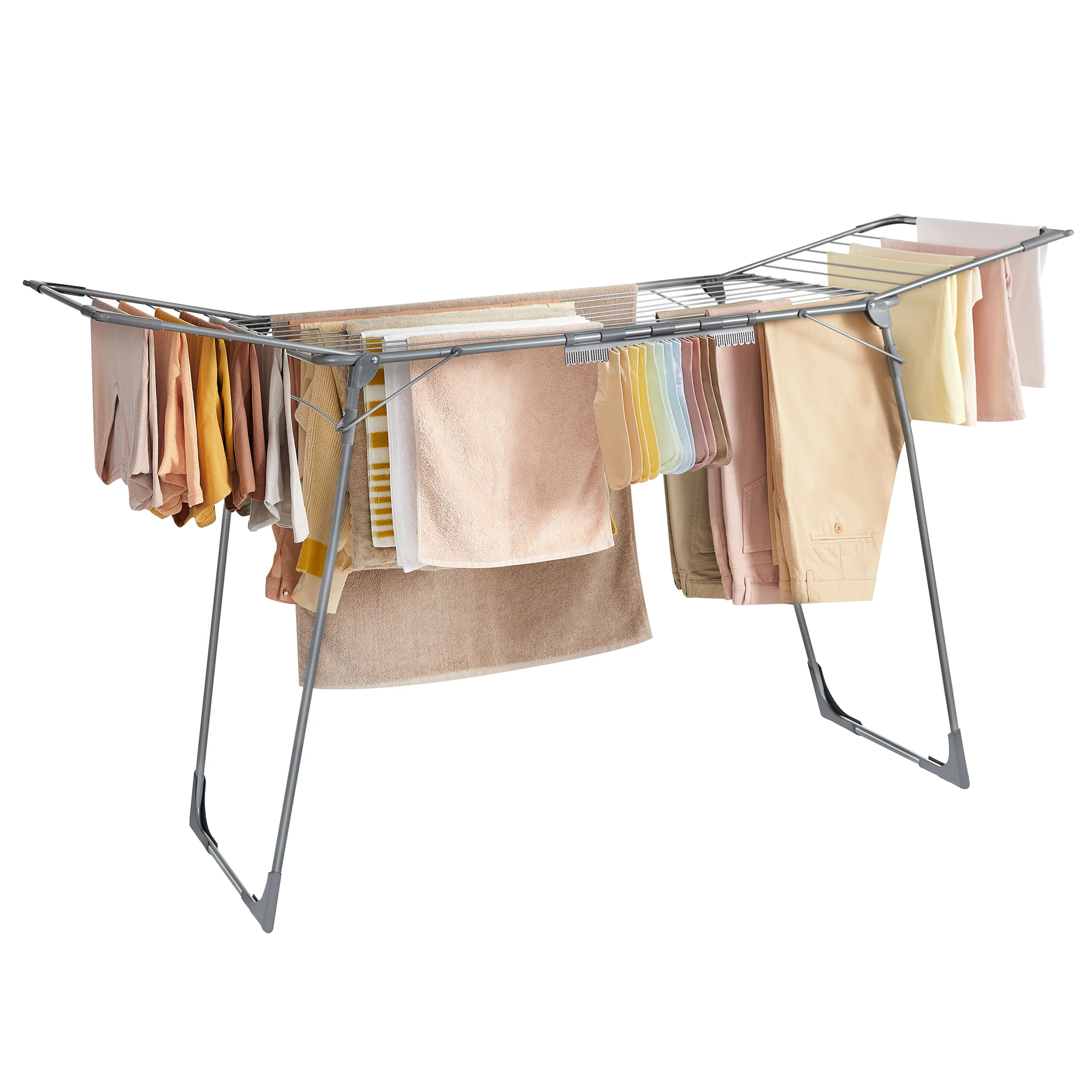 

SONGMICS Clothes Drying Rack Foldable, Gullwing Laundry Drying Rack, Space-Saving, 22.2 x 68.1 x 38 Inches, Sock Clips