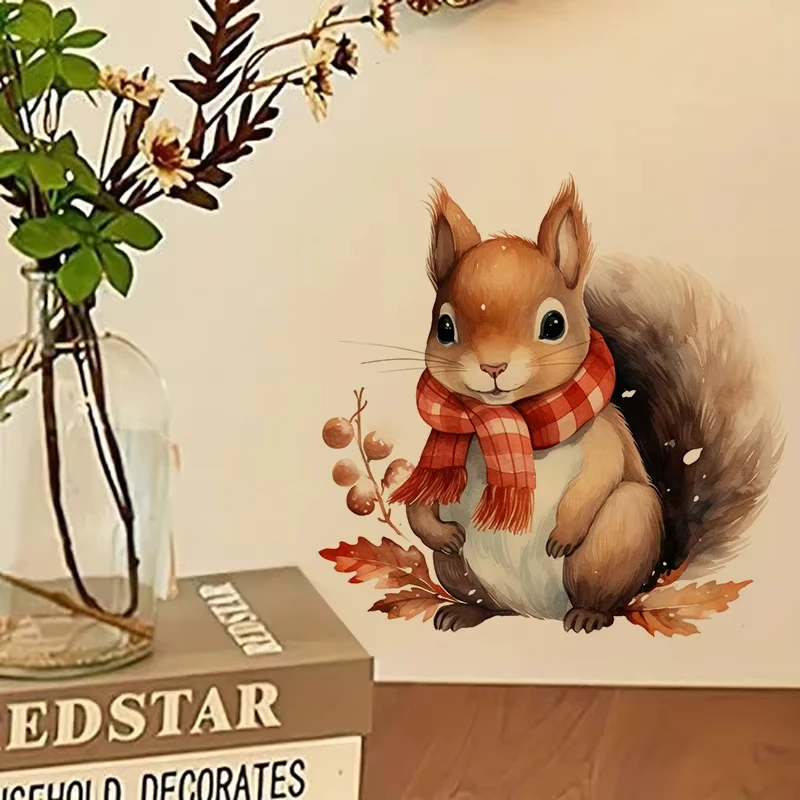 Watercolor Winter Squirrel Wall Sticker Toilet Lid Stickers,Bedroom Entrance Living Room Porch Home Decora Waterproof Decal S782