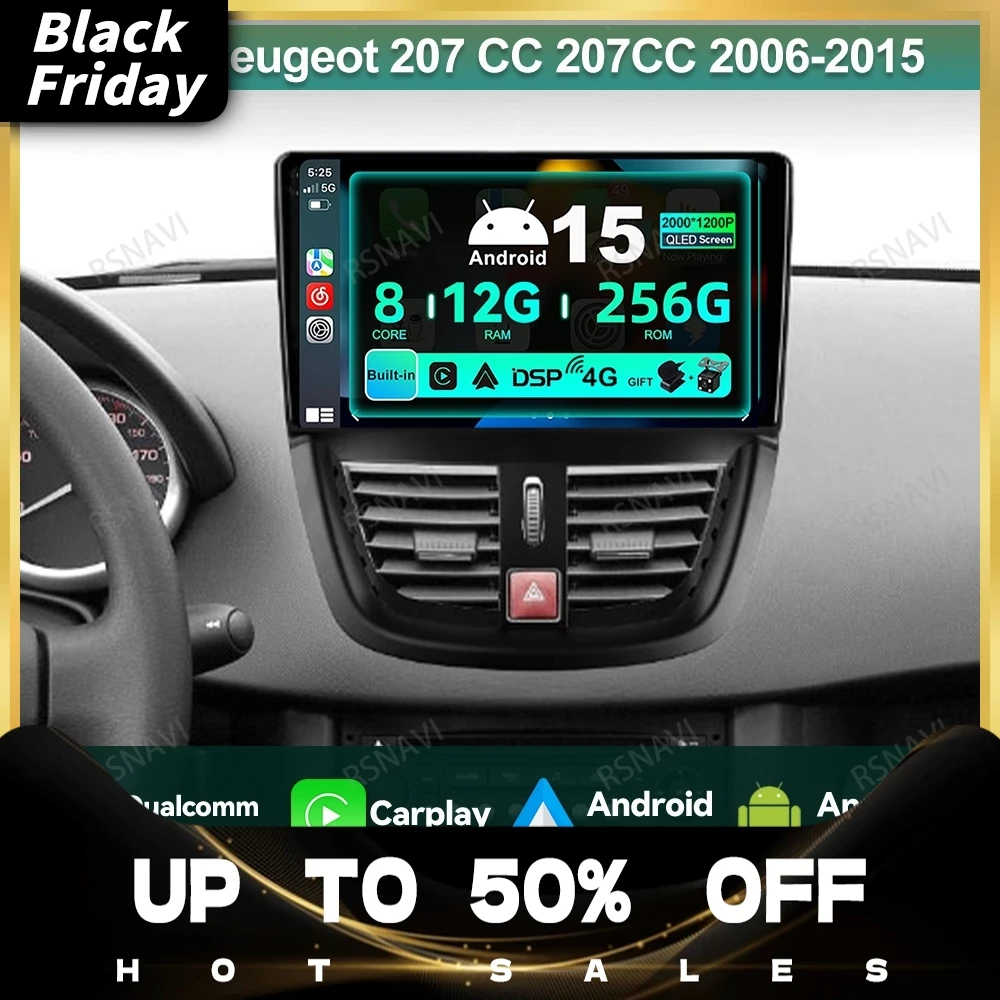 

Car Radio Android 15 For Peugeot 207 CC 207CC 2006-2015 QLED Autoradio GPS 5G WIFI Multimedia BT Wireless Carplay Auto Head Unit