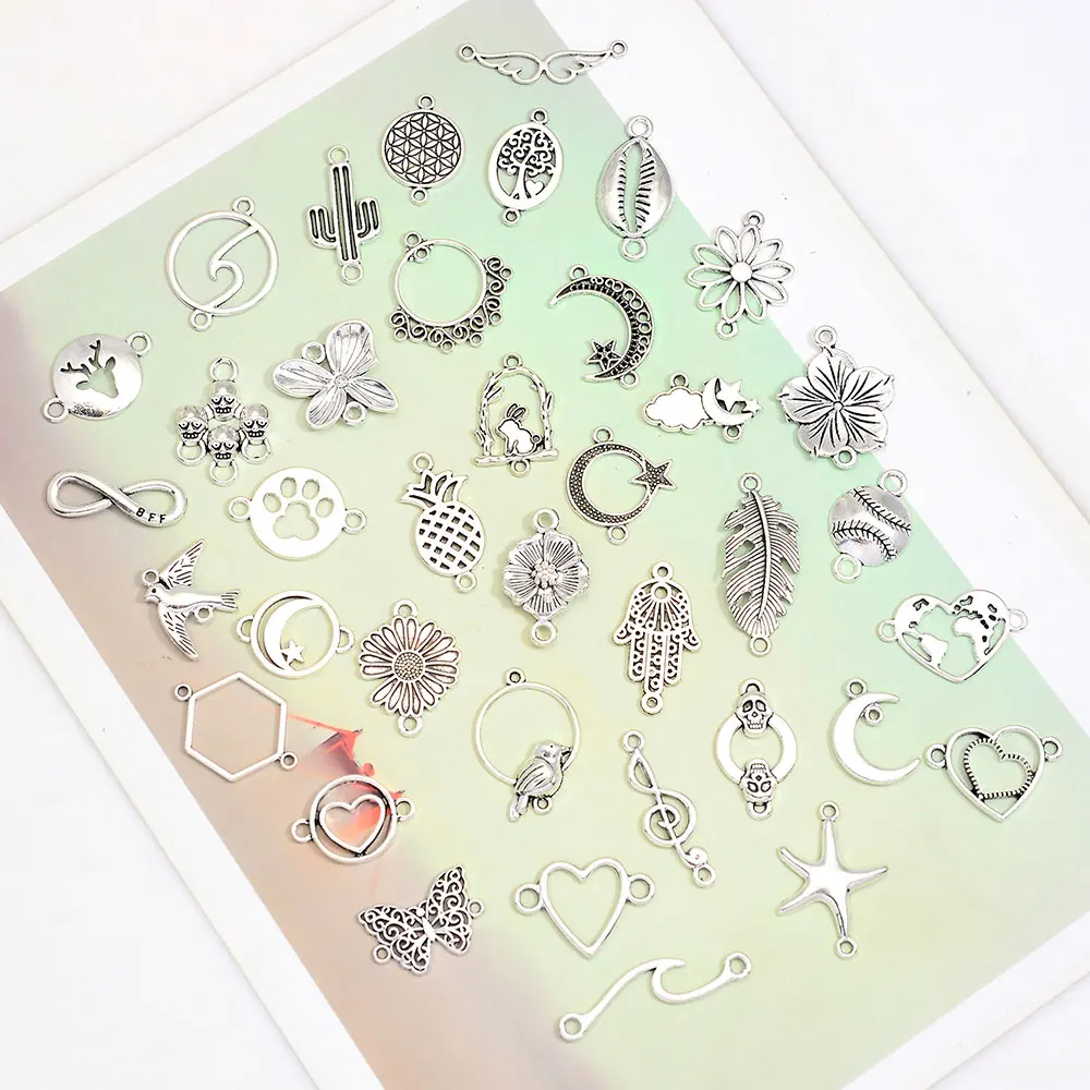 30pcs/Lot Wholesale Connectors Charms Flower Pendants For DIY  Jewelry Making Accessories Bulk Items Bracelets Earring Necklace