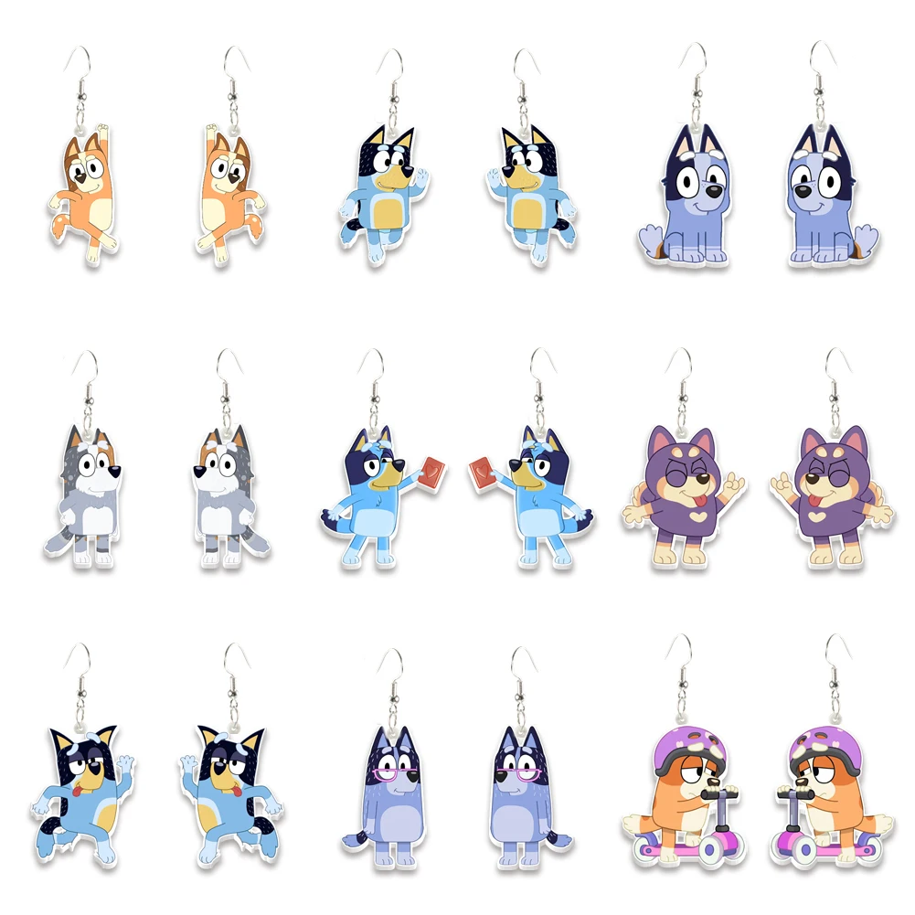 Cartoon Cute Dog Blue Acrylic Drop Earrings Resin Earring Cartoon For Charm Gifts Girls Boys Akcesoria Biżuteria Dekoracja