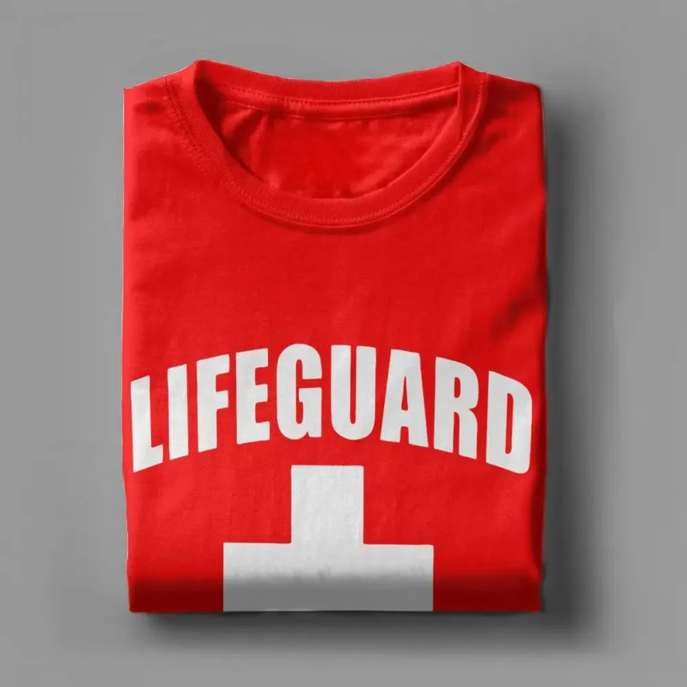 Funny Lifeguard T-Shirts Men Round Collar Cotton T Shirt Red Lifeguarding Unisex Uniform Tees Gift Tops Europe Streetwear