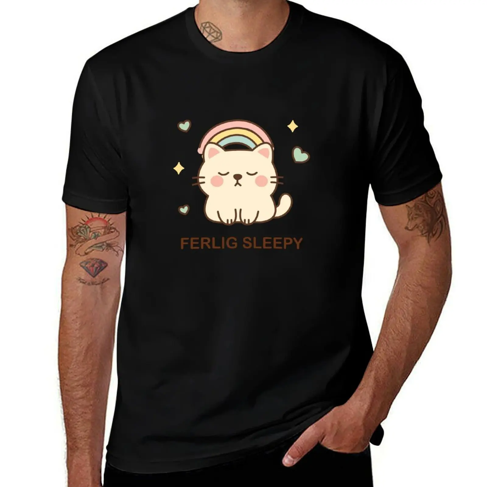 

The cat is so sleepy. T-Shirt for a boy summer tops oversized t shirt plus size men clothing