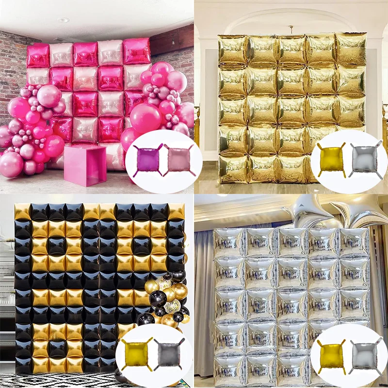 

25/50pcs Square Foil Balloon Double Side Black Gold DIY Square Background Wall Balloons Baby Shower Birthday Party Wedding Decor