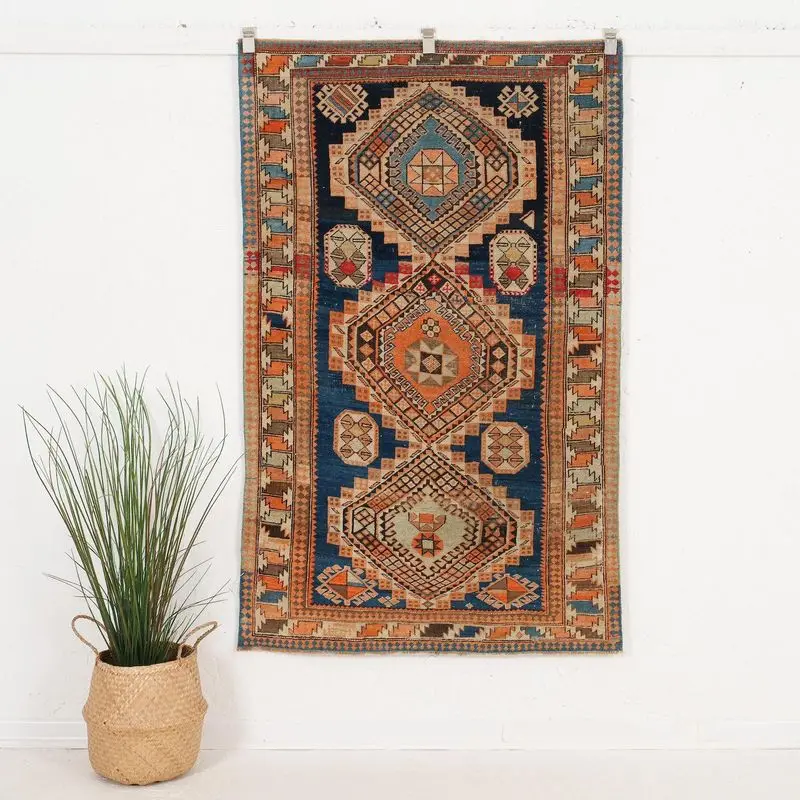 Vintage Turkish Tribal Linen Tapestry Ethnic Geometric Pattern Wall Hanging Boho Aesthetic Bedroom Living Room Home Wall Decor