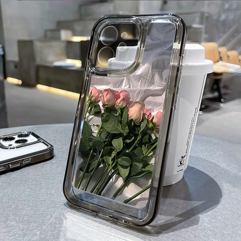 Rose Flower Phone Case For iPhone 14 Pro Case for iPhone 11 16 Pro 13 12 15 Pro Max XR XS X 7 8 SE Soft Shockproof Clear Cover