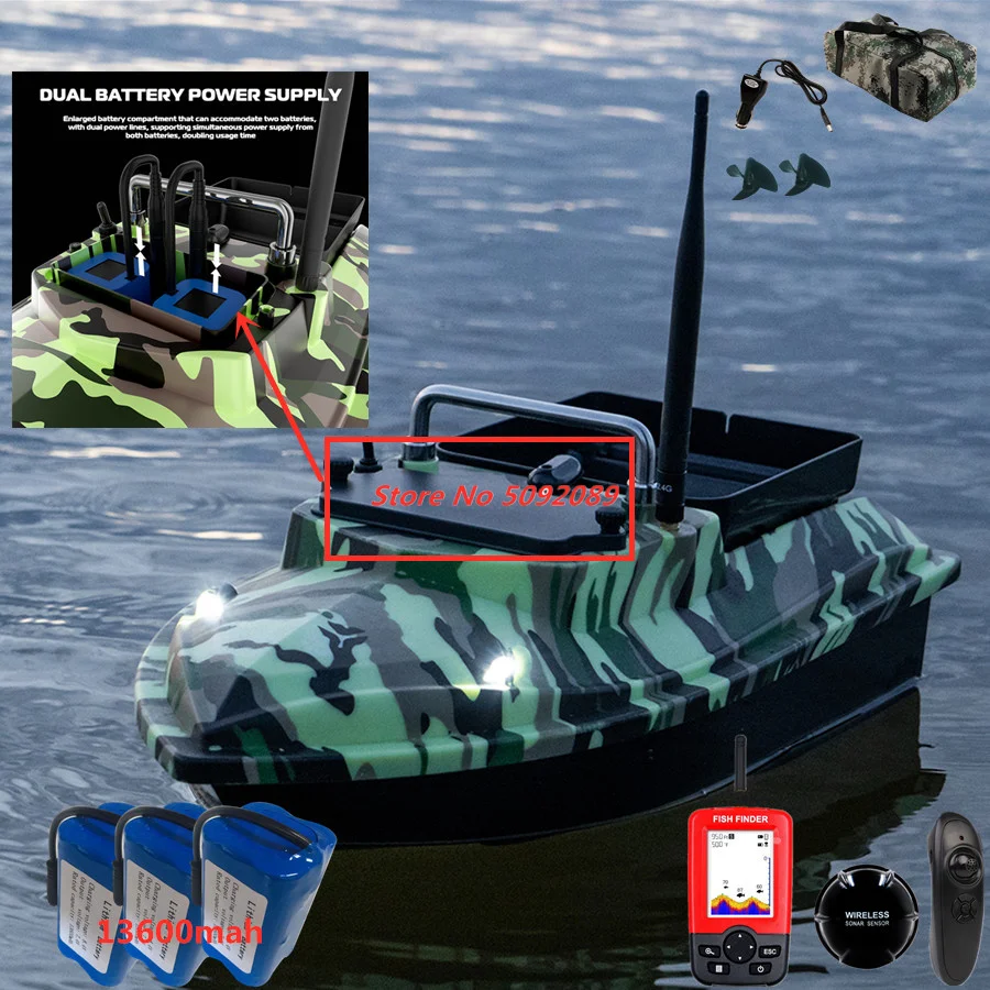 Dual Battery Power Supply RC Fishing Bait Boat Dual Motor 500M 2KG Loading Remote Control Dual Motor Constant Speed Cruise Nest