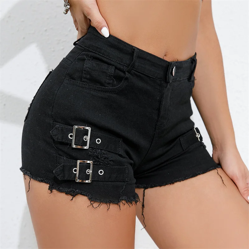 Fashion Broken Holes Sexy& Club Denim Shorts Women Tassel Decoration Trouser Leg  Pants Sexy Casual High Waist Mini Jeans