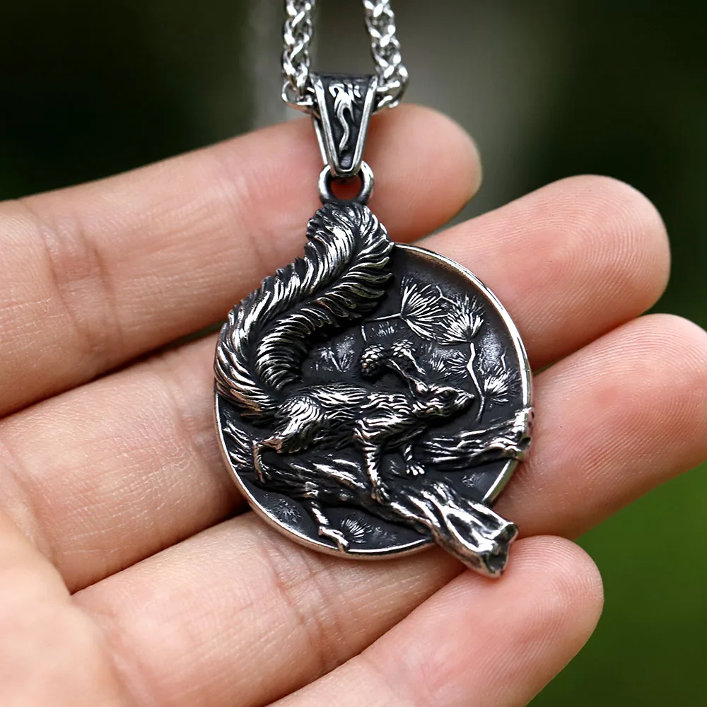 2022 Wholesale Stainless Steel Punk good detail Animal Jewelry fashion squirrelf Pendant necklace For Man free shipping