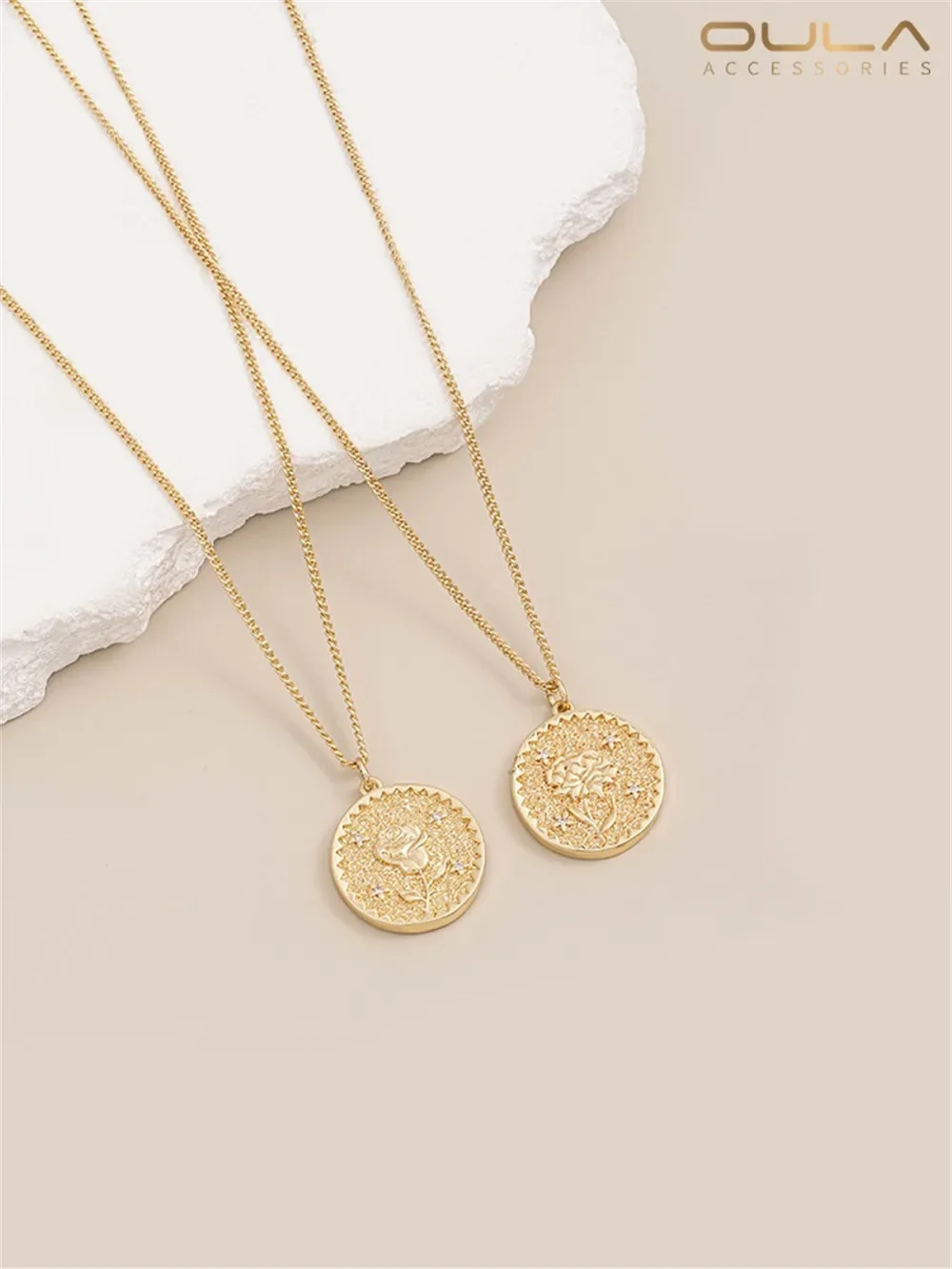 

14K Gold-Color Plated December Birthday Flower Round Brand Pendant Diy Necklace Sweater Chain Pendant Fashion Pendant