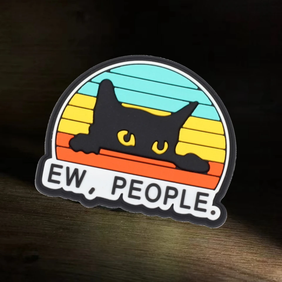 EW,PEOPLE Cats PVC Glow In Dark Patches Cute Hook and Loop Tactical Patch on Clothes Backpack Morale Armband Emblem