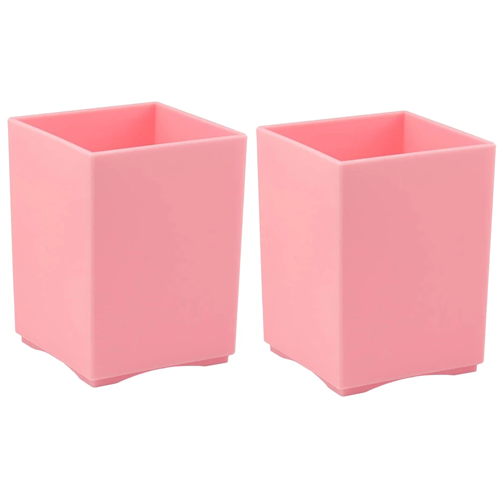 

2pcs Square Pen Holder Pencil Container Desktop Stationery Organizer Multiple-use Desk Organizer for School Office (Pink)
