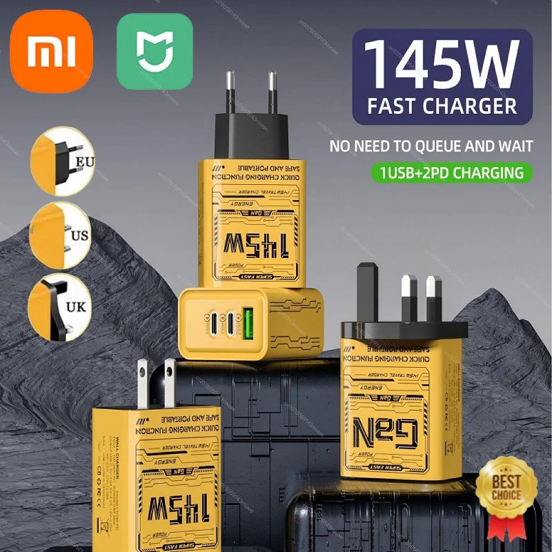 Xiaomi 145W Fast Charger PD USB 3 Ports Charger Quick Phones Charge Adapter For iPhone Samsung Huawei EU/US/UK Plug Wall Adapter