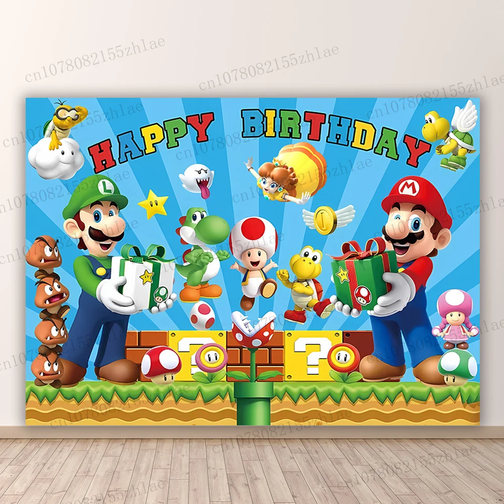 

Super Mario Birthday Party Photo Backdrop Baby Shower Banner Photography Backdrop Cartoon Party Photo Background