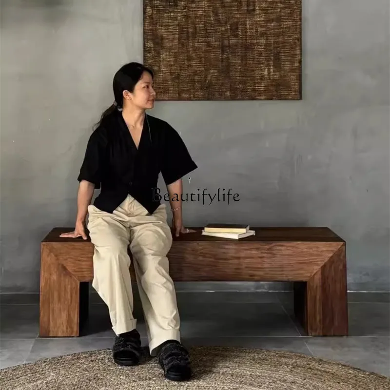 *Retro log bench B & B hotel old shoe stool multi-function