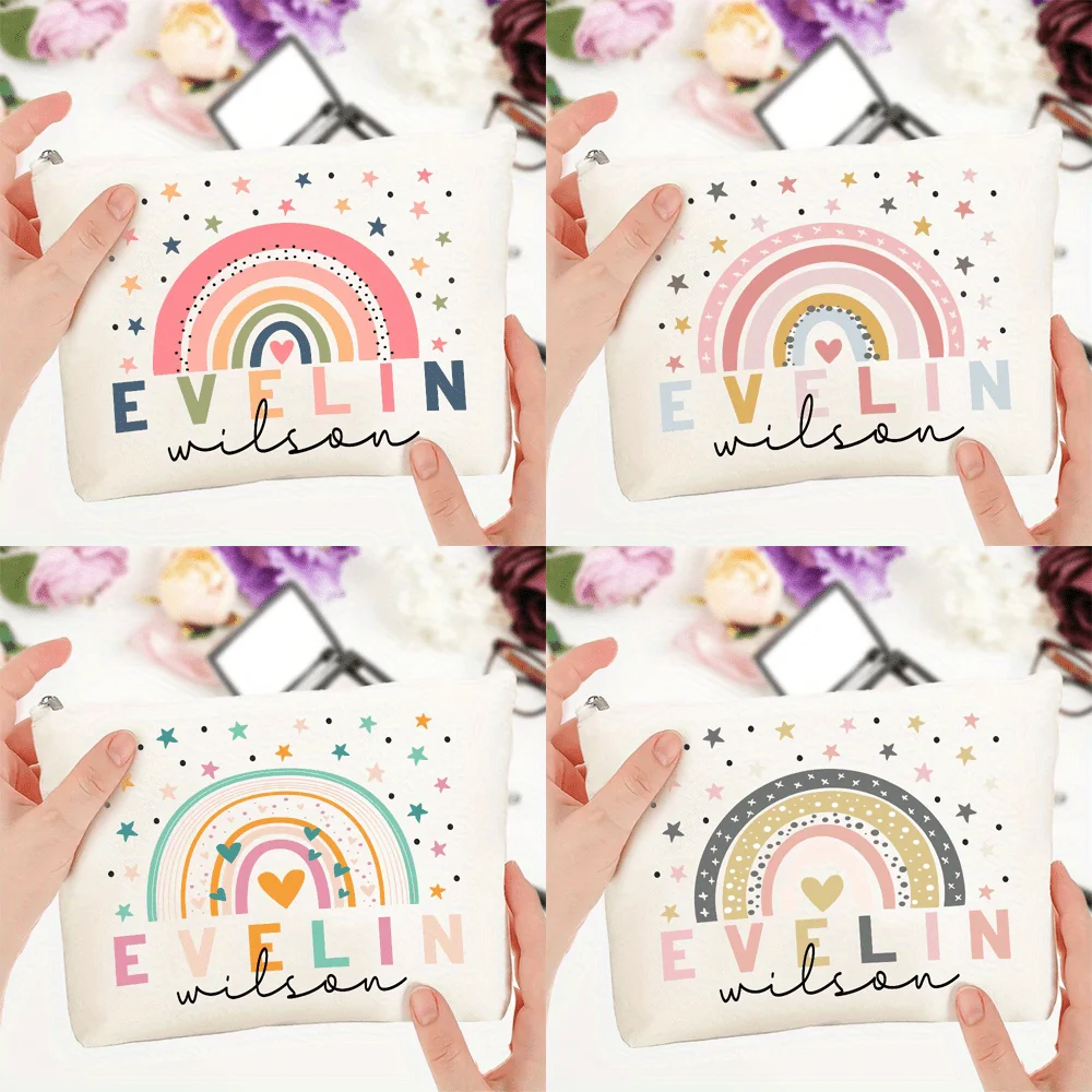Rainbow School Custom Toiletry Bag Personalized Name Makeup Cosmetic Library Teacher Customized Christmas Gift Hallwowmas Bag