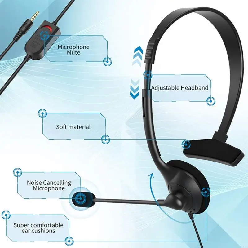 G8TA USB Headset with Microphone Single-Sided Computer Headphone Lightweight Call Center Headset for PC/Laptop/Computer