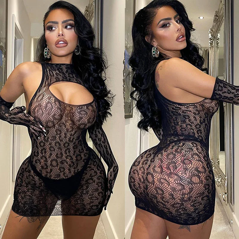 Sexy Leopard Print Bodysuit See-through Fishnet Bodystocking Women Sexy Lingerie Erotic Pajama Porn Dress Exotic Costume Sex Set