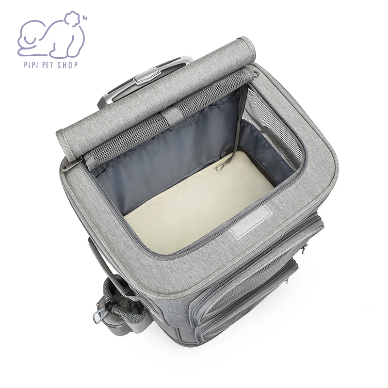 Double Layer Removable Rolling Wheels Small Animals Carrier for 2 Cats Dogs Breathable Comfort Trolley Travel Bag Box Supplies