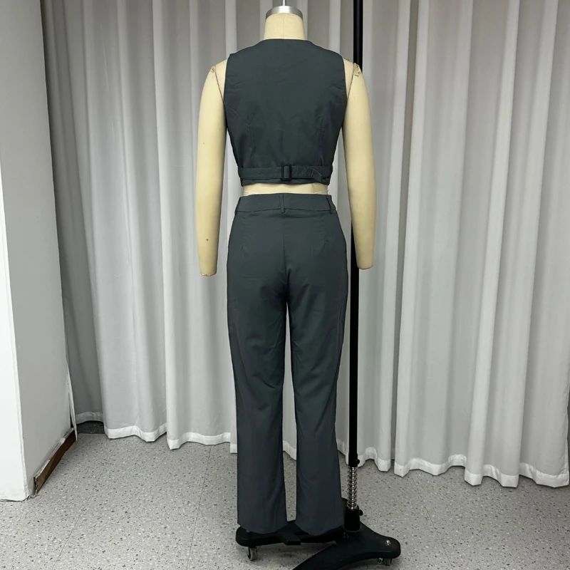 Waytobele-Conjunto de dos piezas para mujer, Top sin mangas con cuello en V y cremallera, pantalones de lápiz informales con bolsillo, ropa de calle