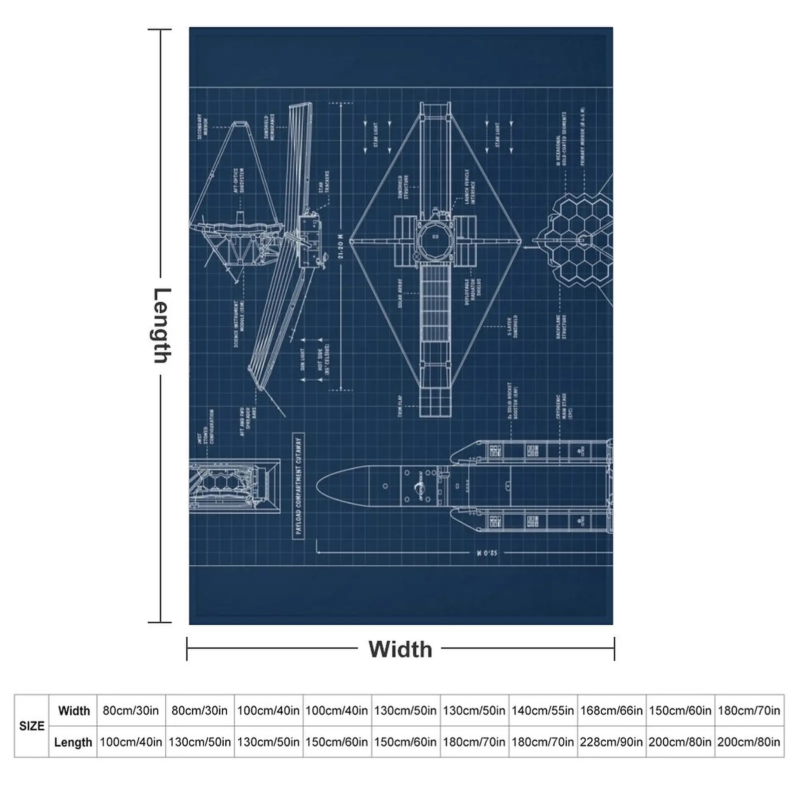 James Webb Space Telescope (Navy Blueprint. Vertical) Throw Blanket Extra Large Throw Flannels Softest Decorative Beds Blankets