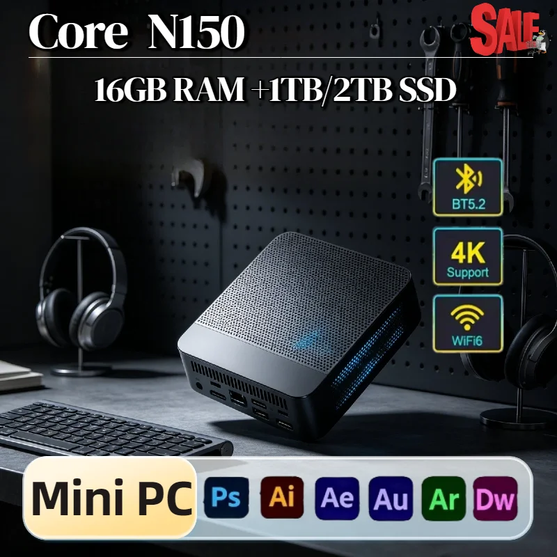 

Intel N150 Mini Desktop Computer 16GB DDR4 512GB NVMe SSD Triple 4K WiFi6 BT5.2 Silent Cooling Office Home Pro Max Ultra Speed