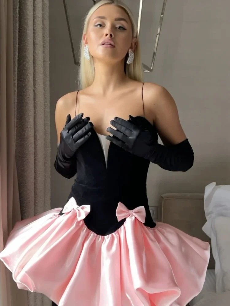 New Arrival Women Sleeveless Sexy V-Neck Ball Gown Mini Dress Cute Girls' Birthday Party Photo Shoot Outfit Vestido