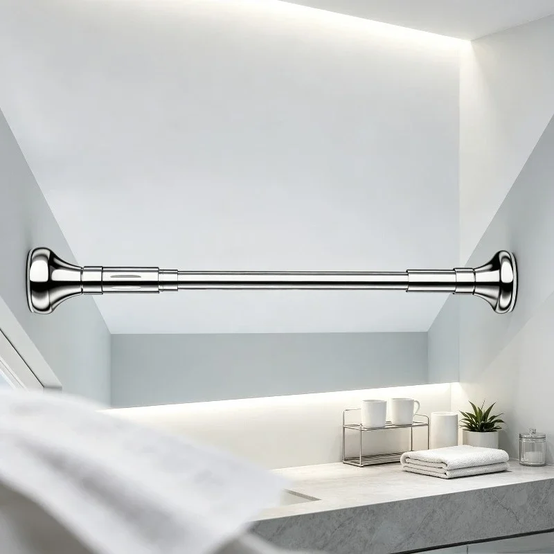 Heavy-duty Telescopic Clothes Drying Pole,No-drill Support Bar for Balcony Curtain, Adjustable Wardrobe Rack with Non-slip Base.