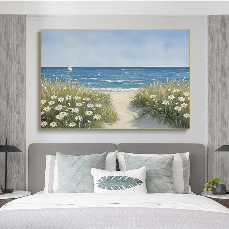 Coastal Ocean Beach Lighthouse Tulip Sailboat Surfboard Poster Canvas Painting Print Wall Art Picture for Living Room Home Decor