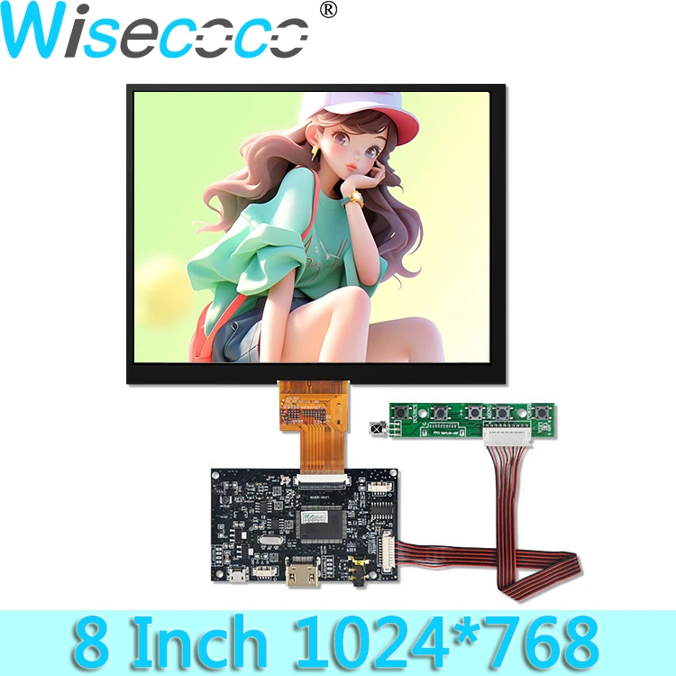 Wisecoco 8 Inch 1024*768 IPS LCD Screen with LVDs 40 Pins Driver Board for Laptop Mini Pc
