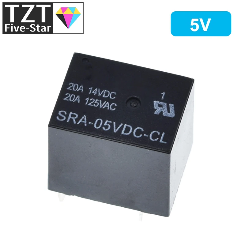 10Pcs 5V 12V 24V 20A DC Power Relay SRA-05VDC-CL SRA-12VDC-CL SRA-24VDC-CL 5Pin PCB Type In stock Black Automobile relay