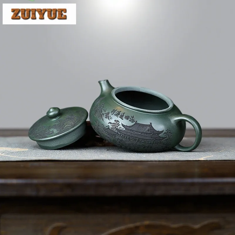 230 مللي ييشينغ الأرجواني الطين أباريق الشاي اليدوية هان جيانغ وعاء الخام خام مسود الأخضر الطين الشاي Infuser غلاية مع مصفاة Zisha Teaset