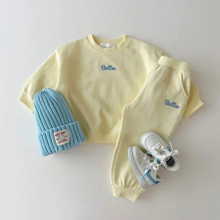 Childrens Clothing 2024 New Korean Cotton Letter Colored T-shirt for Boys and Girls Pants Cute Solid Color Set