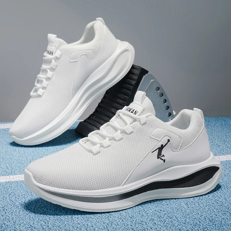 Men Running Sneakers Light Cushion Soft Sole Athletic Walking Shoes White Black Gold view 6