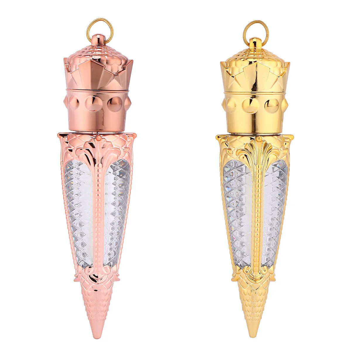 2個入り空のリップグロスボトル クリエイティブデザイン プレミアム素材 ポータブルトラベルサイズ リップオイル液体染料用 - ゴールド