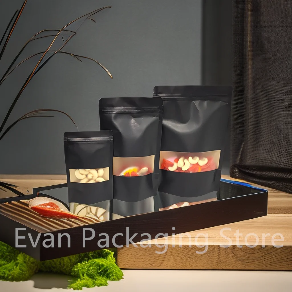 10/pcs black packaging zipper lock kraft paper window bag standing gift candy dry food tea packaging bag ziplock bag