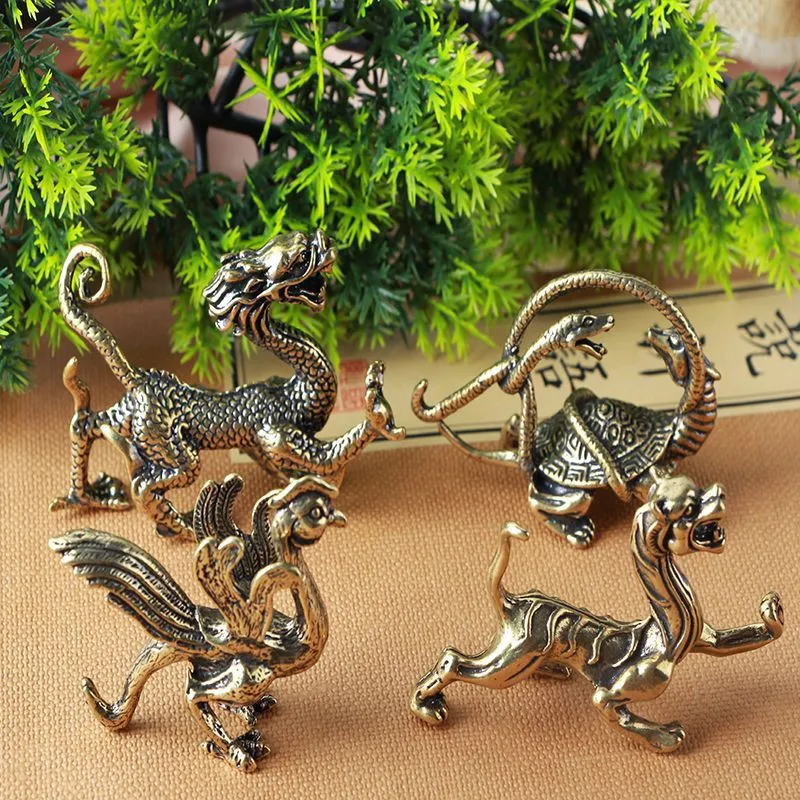 Brass Retro Craft China Traditional Mascot Daoism Of Gods Four Divine Beasts Desktop Ornament Teahouse Home Decoration a1052