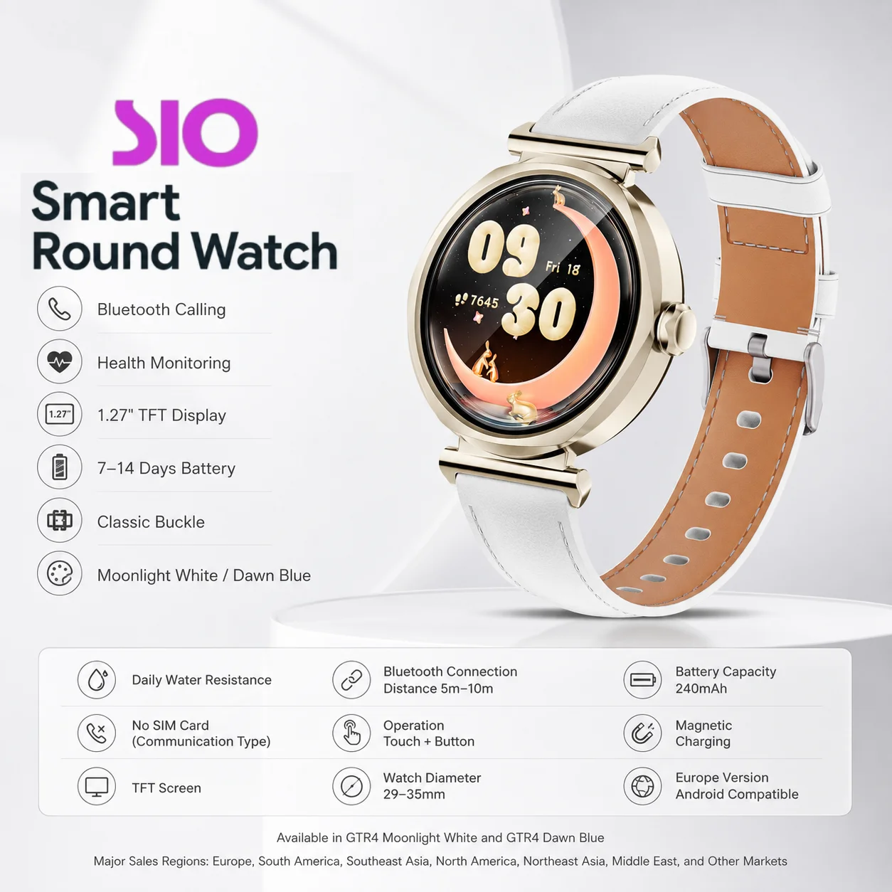 SIO GTR4 Women's Smart Watch with Heart Rate & SpO2 Monitor, Bluetooth Call, Sleep Tracking, 1.27" TFT Screen, Magnetic Charging